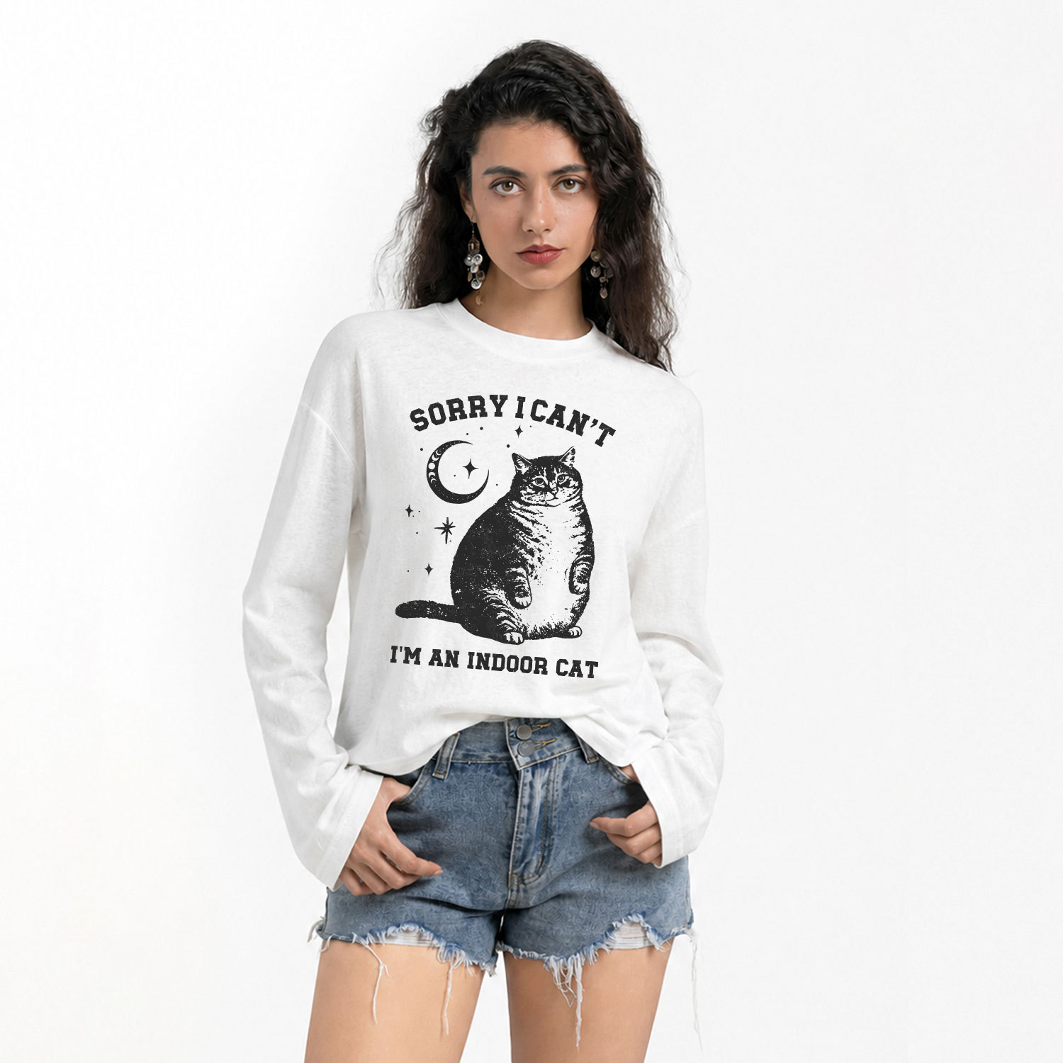 Purplehecate Sorry I Can't Go I'm an Indoor Cat Slub Long Sleeve T-Shirt