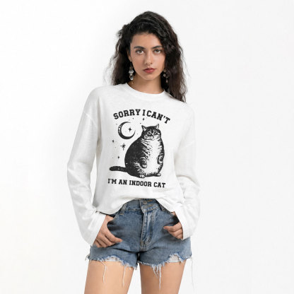 Purplehecate Sorry I Can't Go I'm an Indoor Cat Slub Long Sleeve T-Shirt