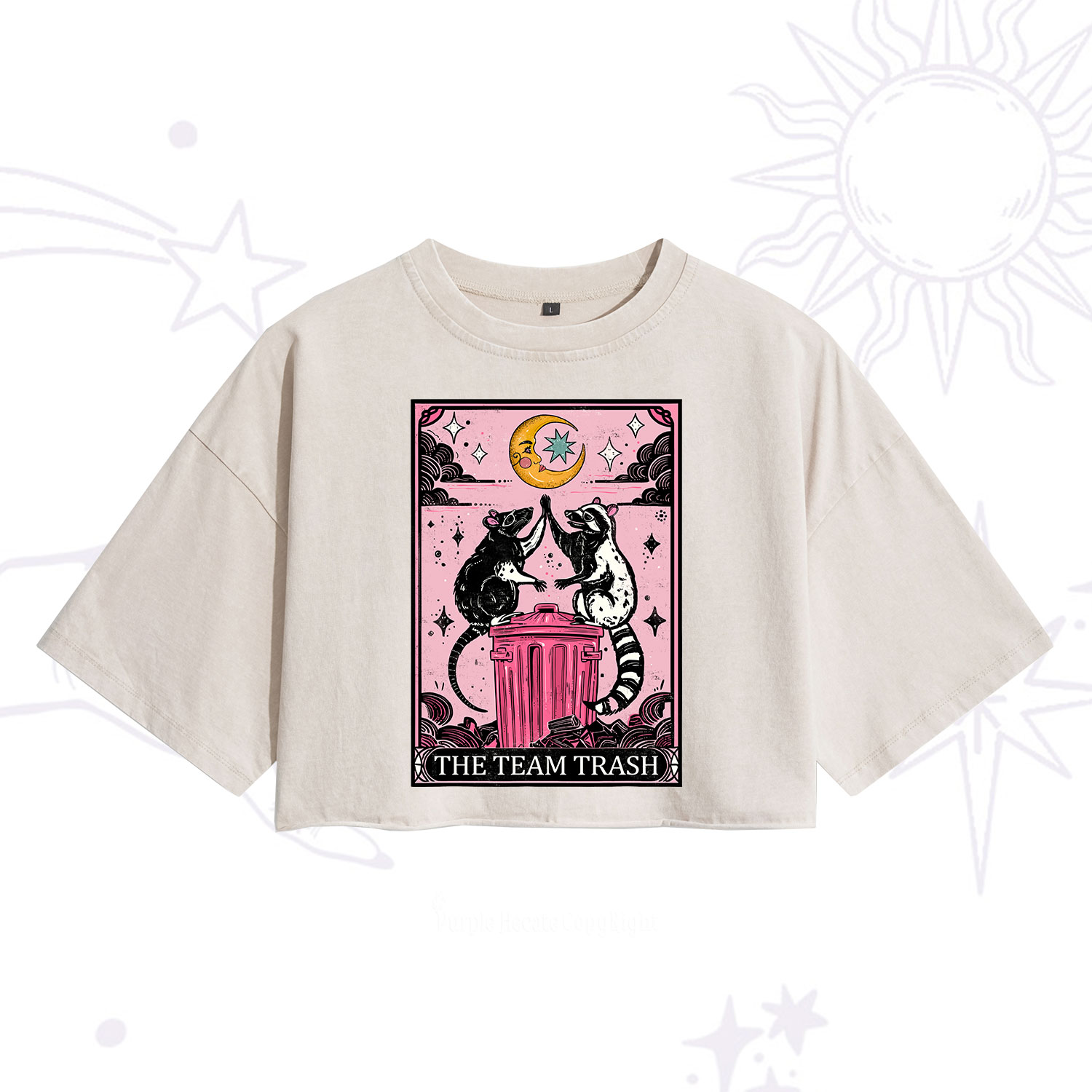 Purplehecate The Team Trash Opossum Tarot Washed Cropped T-Shirt
