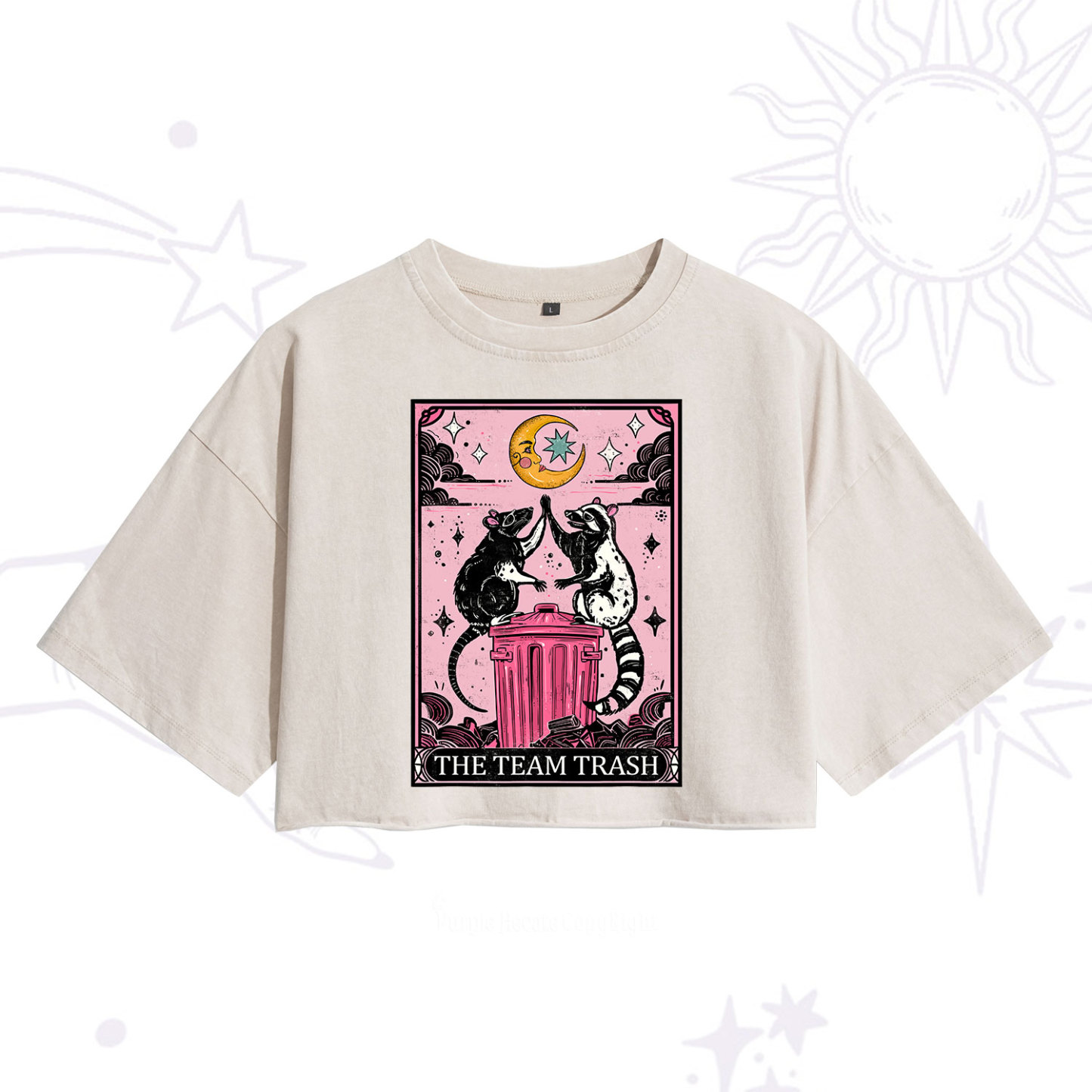 Purplehecate The Team Trash Opossum Tarot Washed Cropped T-Shirt