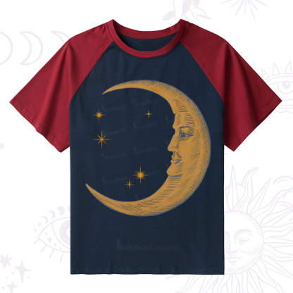 Purplehecate Celestial Moon Raglan Short Sleeve T‑Shirt