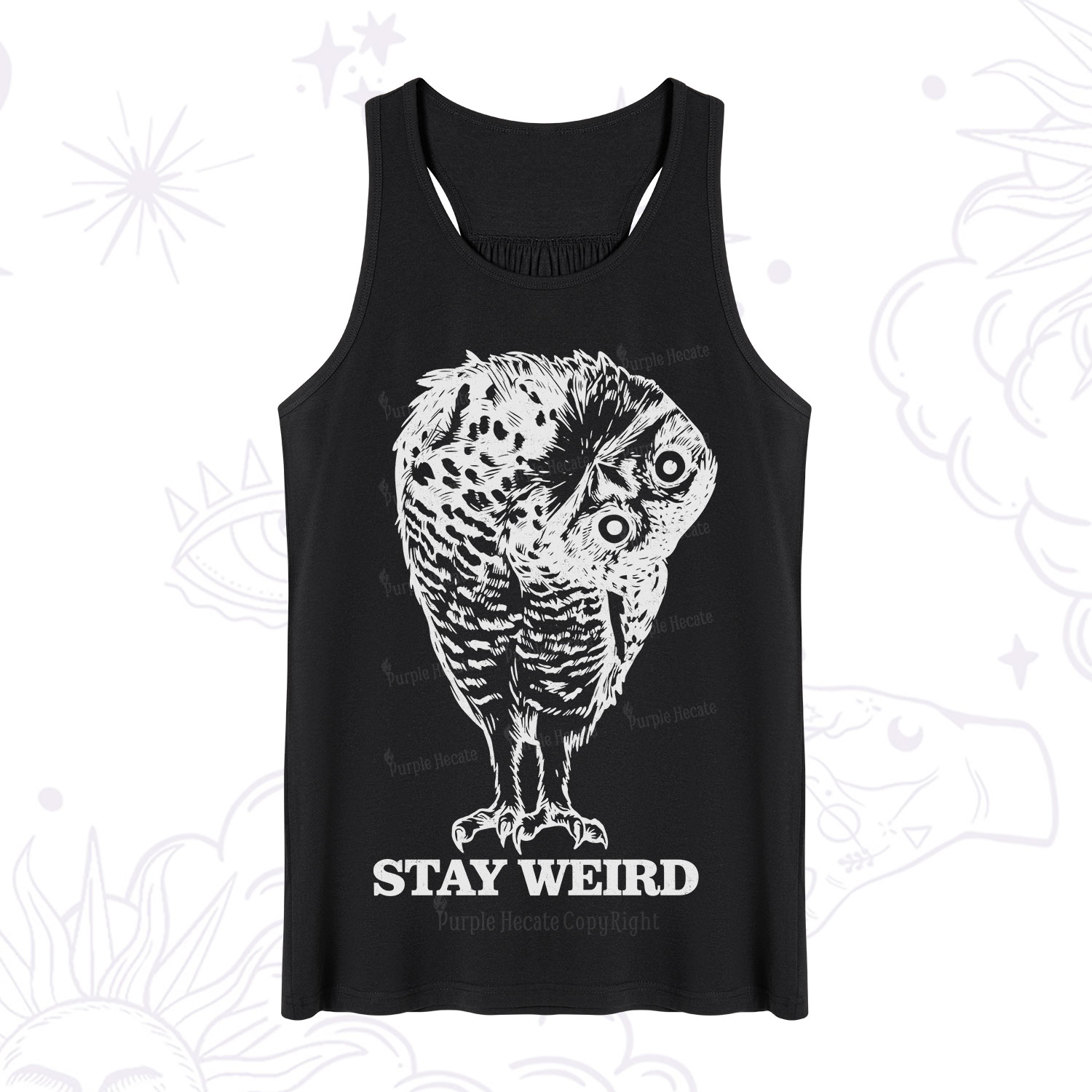 Purplehecate Stay Weird Innocent Owl Tank