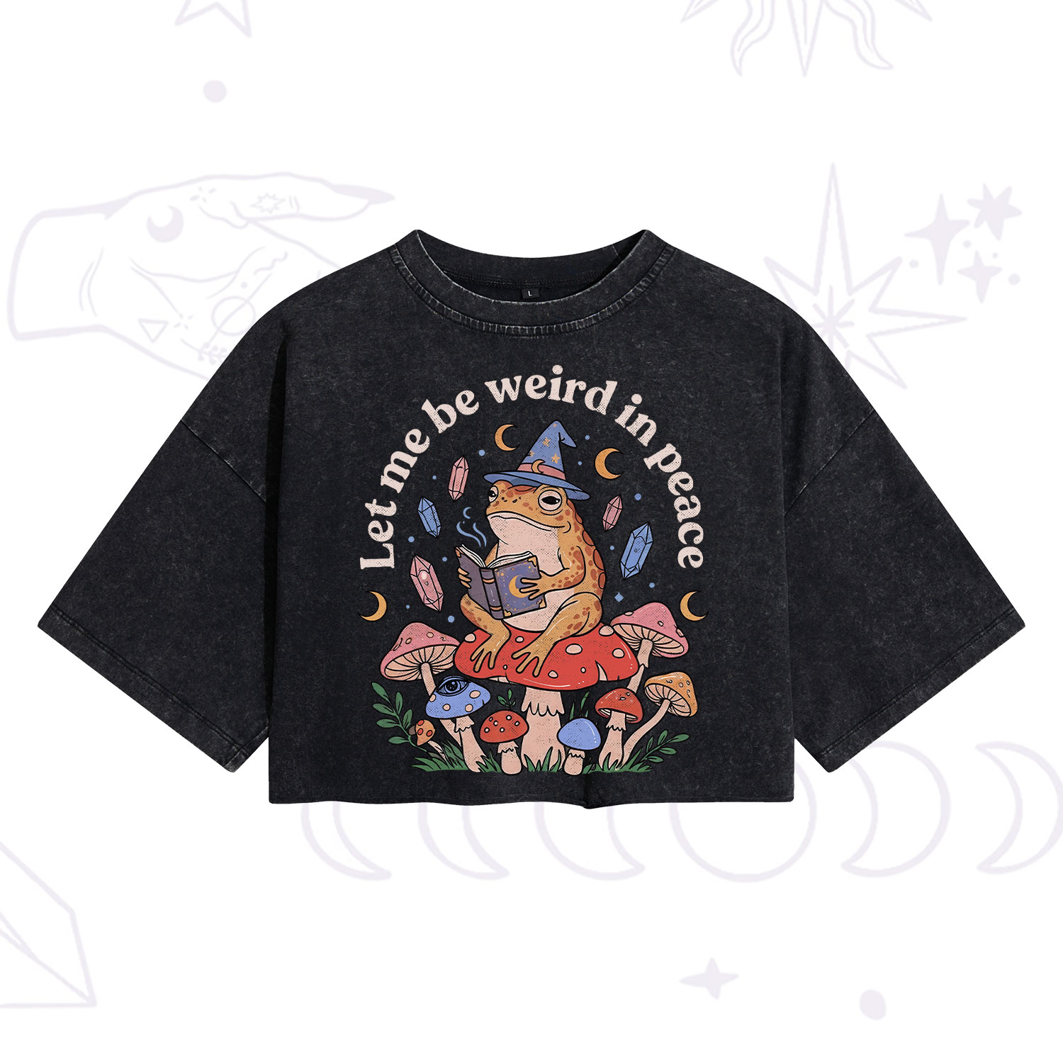 Purplehecate Let Me Be Weird in Peace Frog Washed Cropped T-Shirt