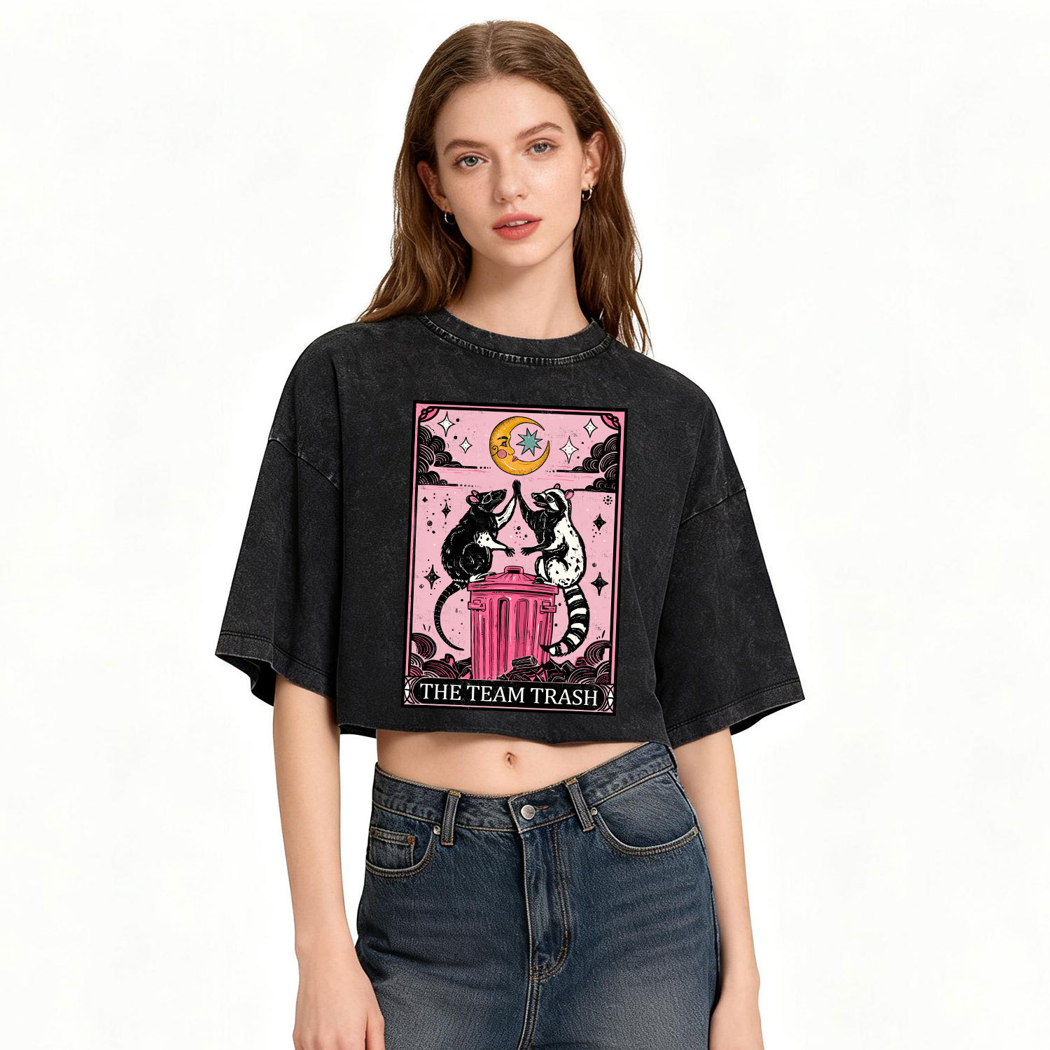 Purplehecate The Team Trash Opossum Tarot Washed Cropped T-Shirt