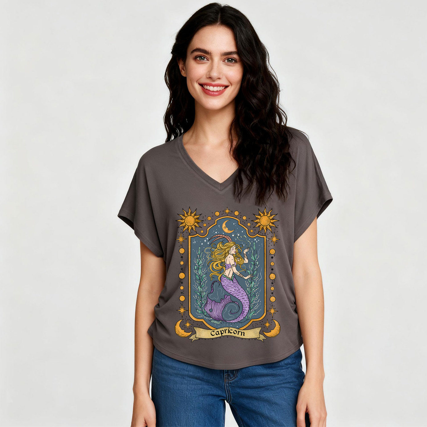 Purplehecate Capricorn Zodiac V-Neck T-Shirt