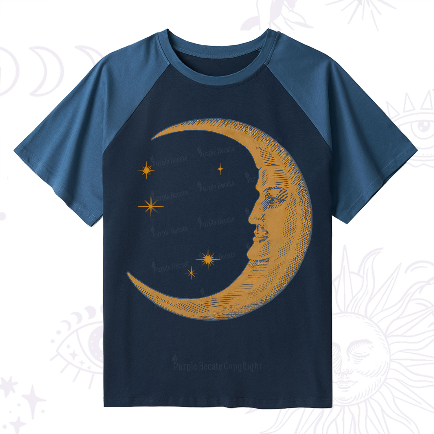 Purplehecate Celestial Moon Raglan Short Sleeve T‑Shirt