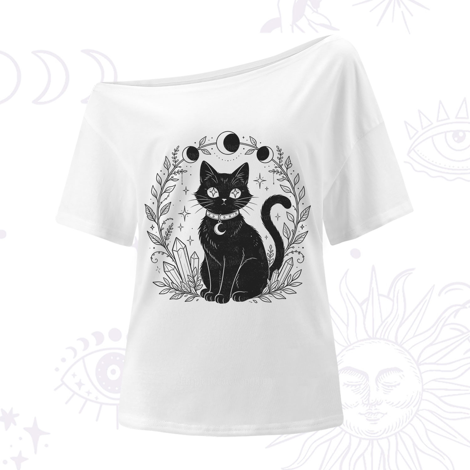 Purplehecate Mystical Cat One Shoulder T-Shirt