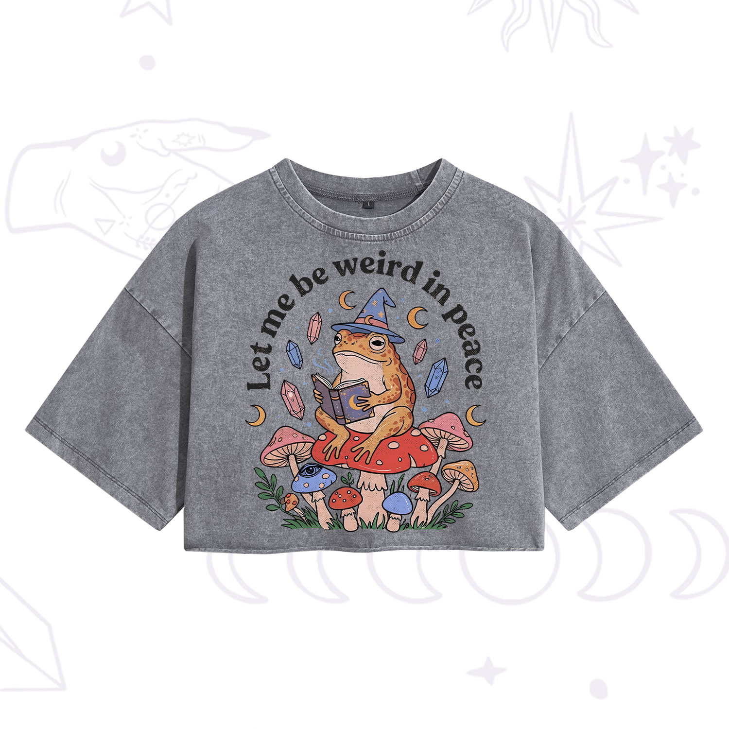 Purplehecate Let Me Be Weird in Peace Frog Washed Cropped T-Shirt