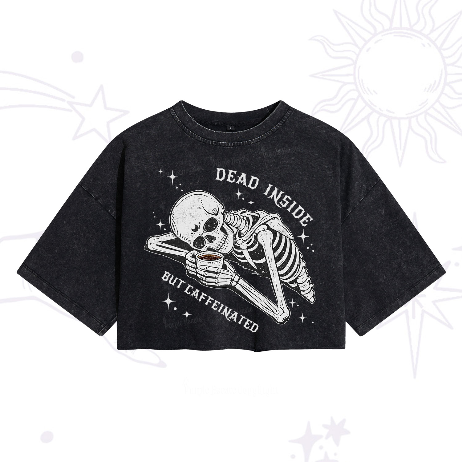 Purplehecate Dead Inside But Caffeinated Washed Cropped T-Shirt
