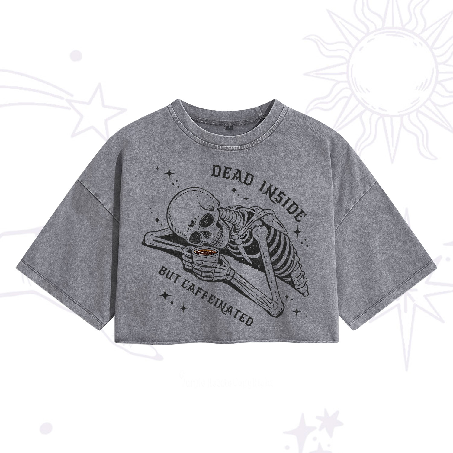 Purplehecate Dead Inside But Caffeinated Washed Cropped T-Shirt