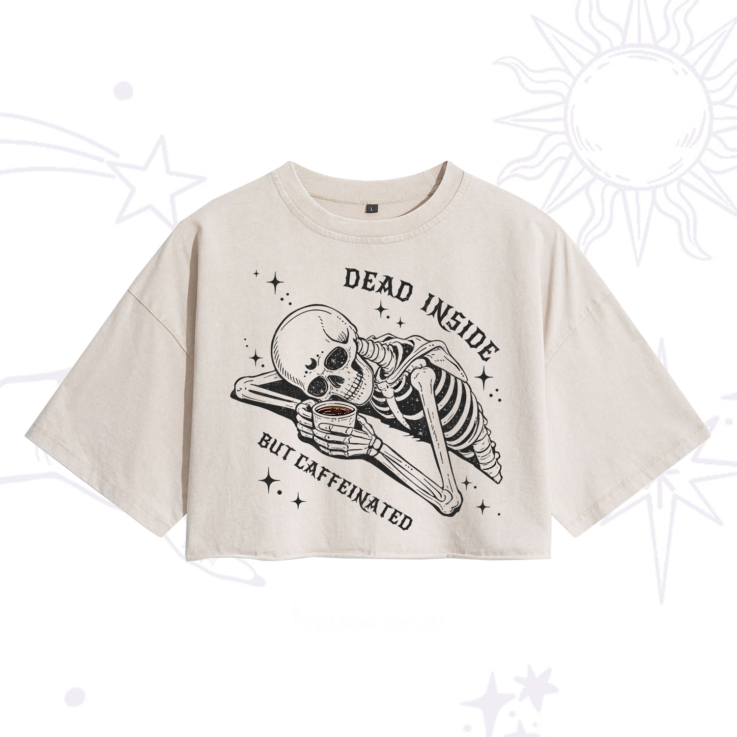 Purplehecate Dead Inside But Caffeinated Washed Cropped T-Shirt