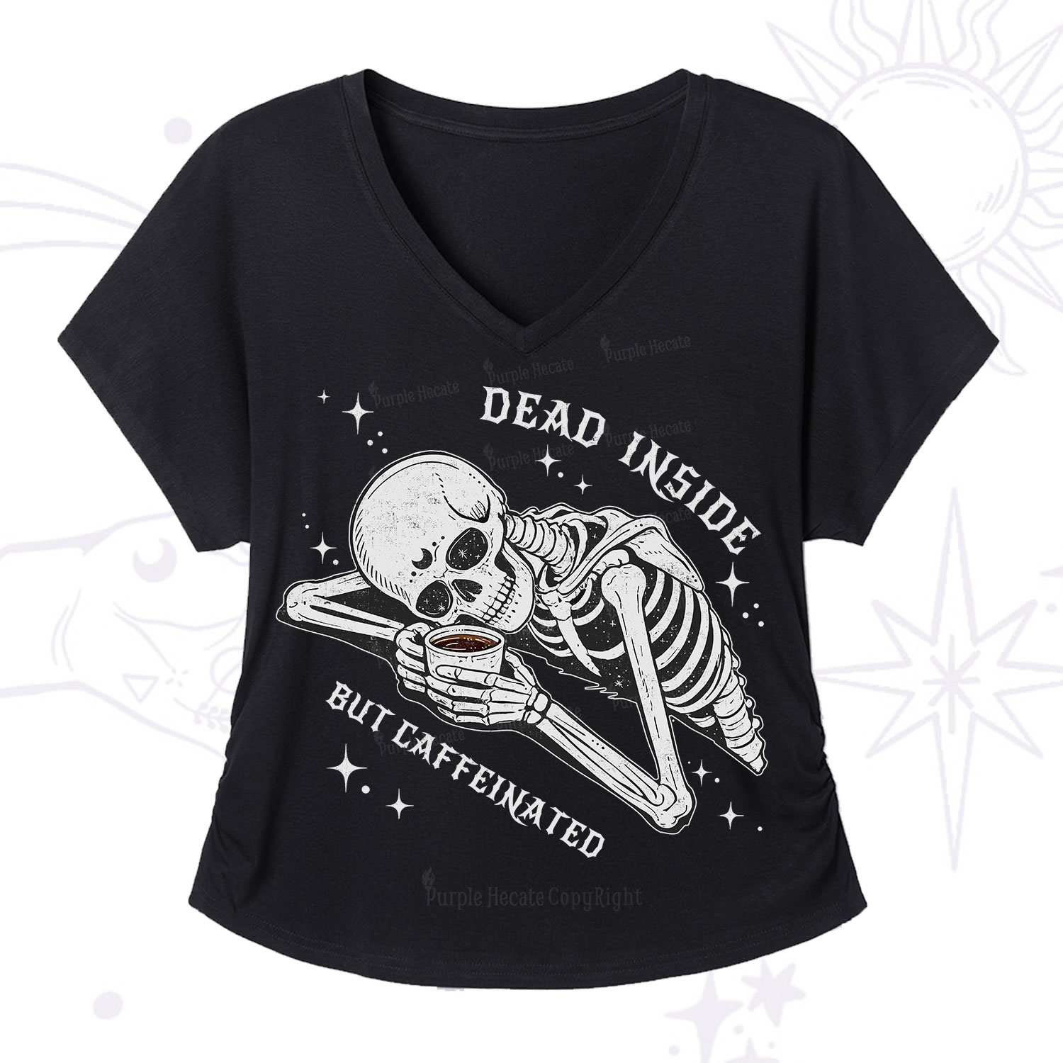 Purplehecate Dead Inside But Caffeinated V-Neck T-Shirt