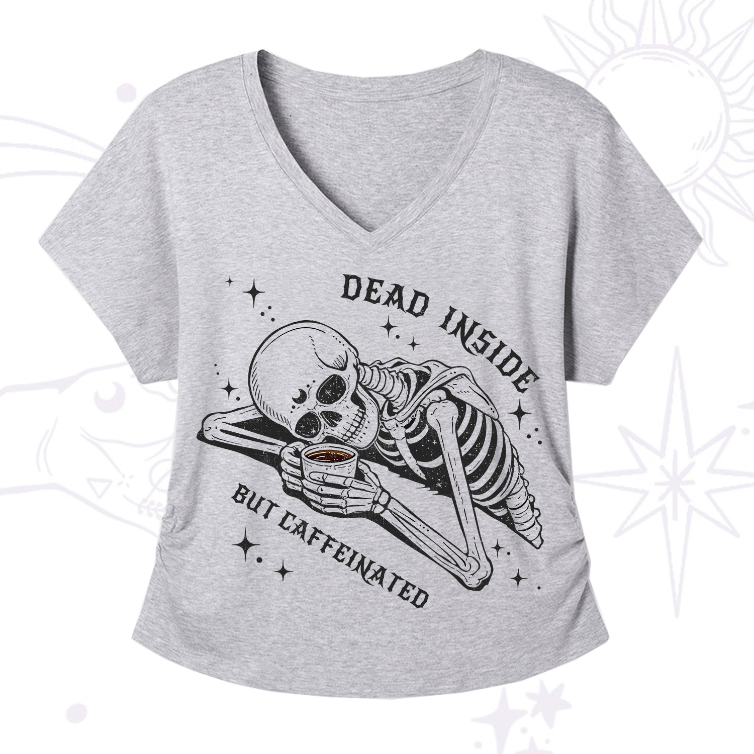 Purplehecate Dead Inside But Caffeinated V-Neck T-Shirt