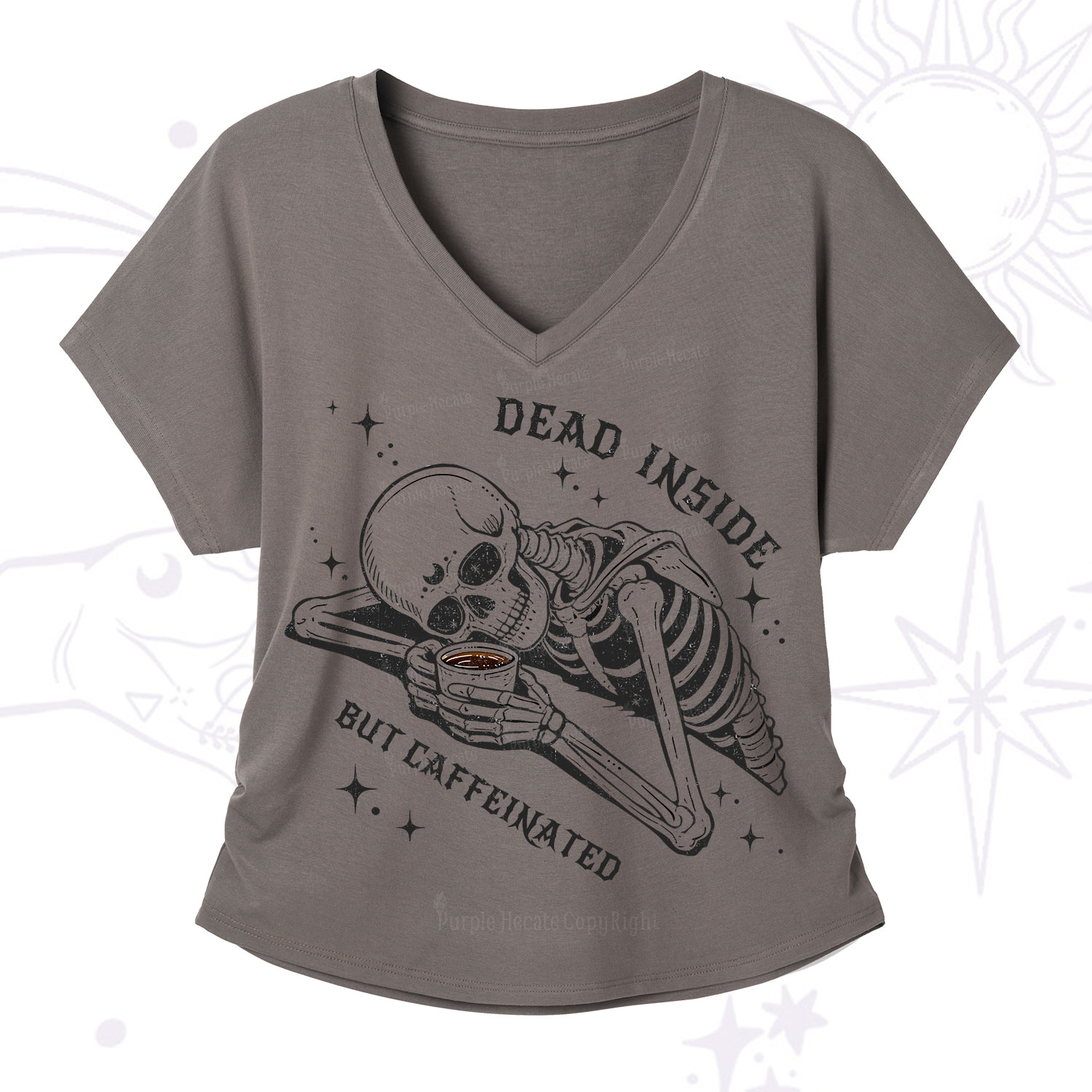 Purplehecate Dead Inside But Caffeinated V-Neck T-Shirt