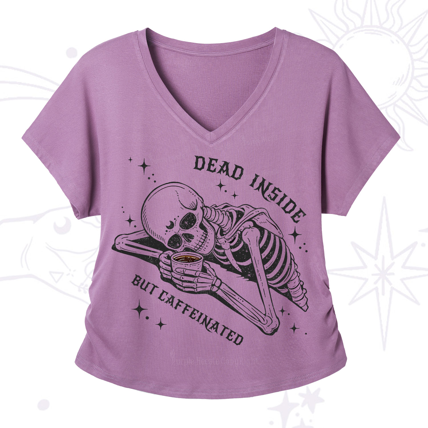 Purplehecate Dead Inside But Caffeinated V-Neck T-Shirt