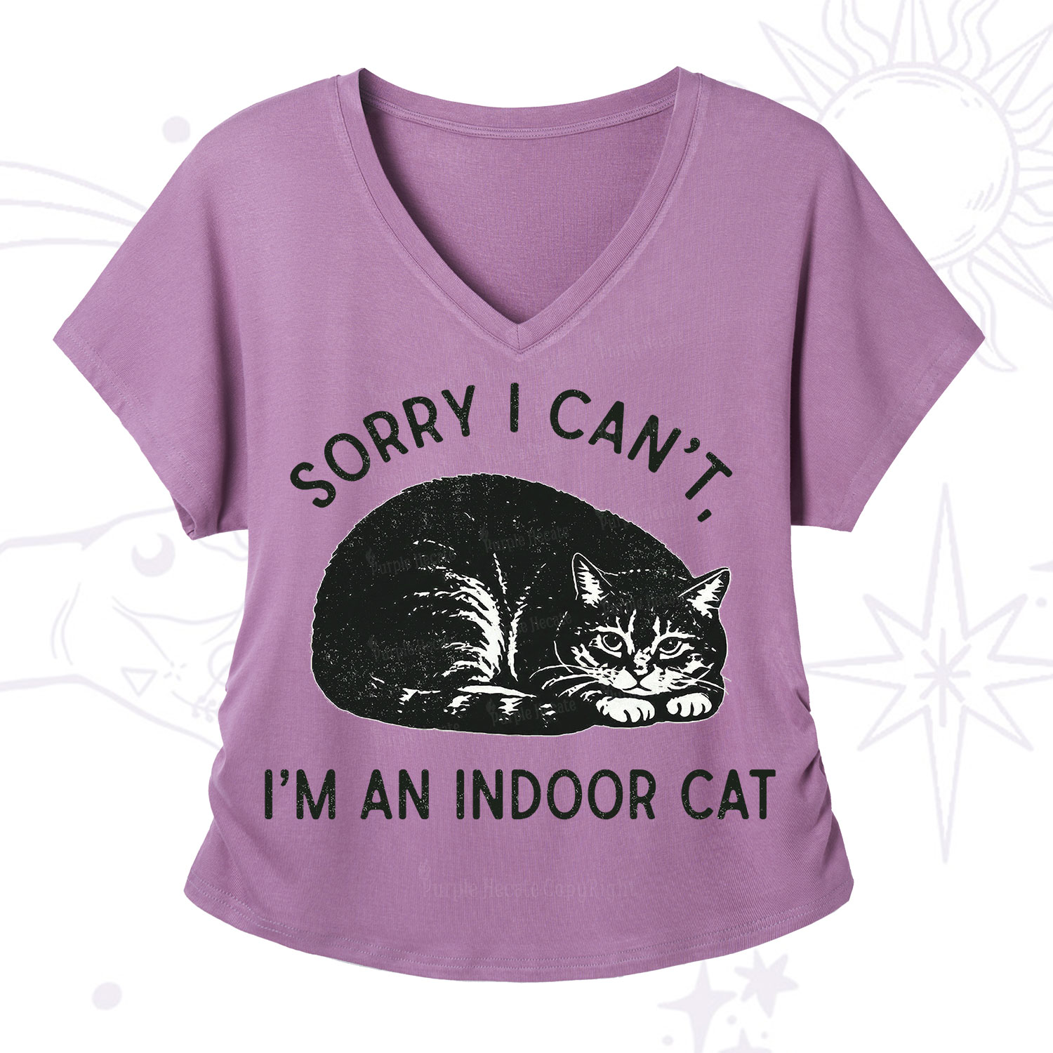 Purplehecate Sorry I Can't I'm an Indoor Cat V-Neck T-Shirt