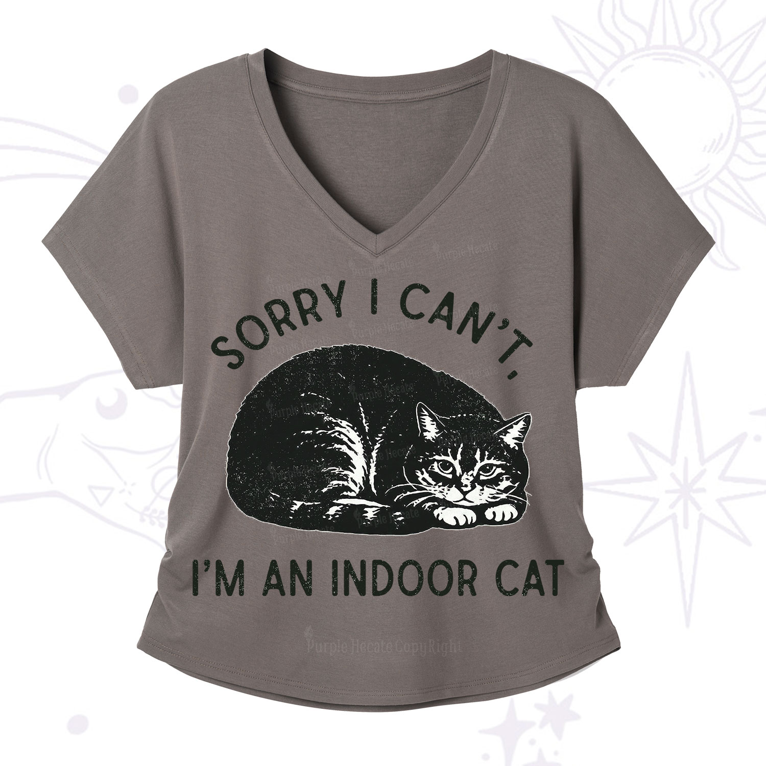Purplehecate Sorry I Can't I'm an Indoor Cat V-Neck T-Shirt