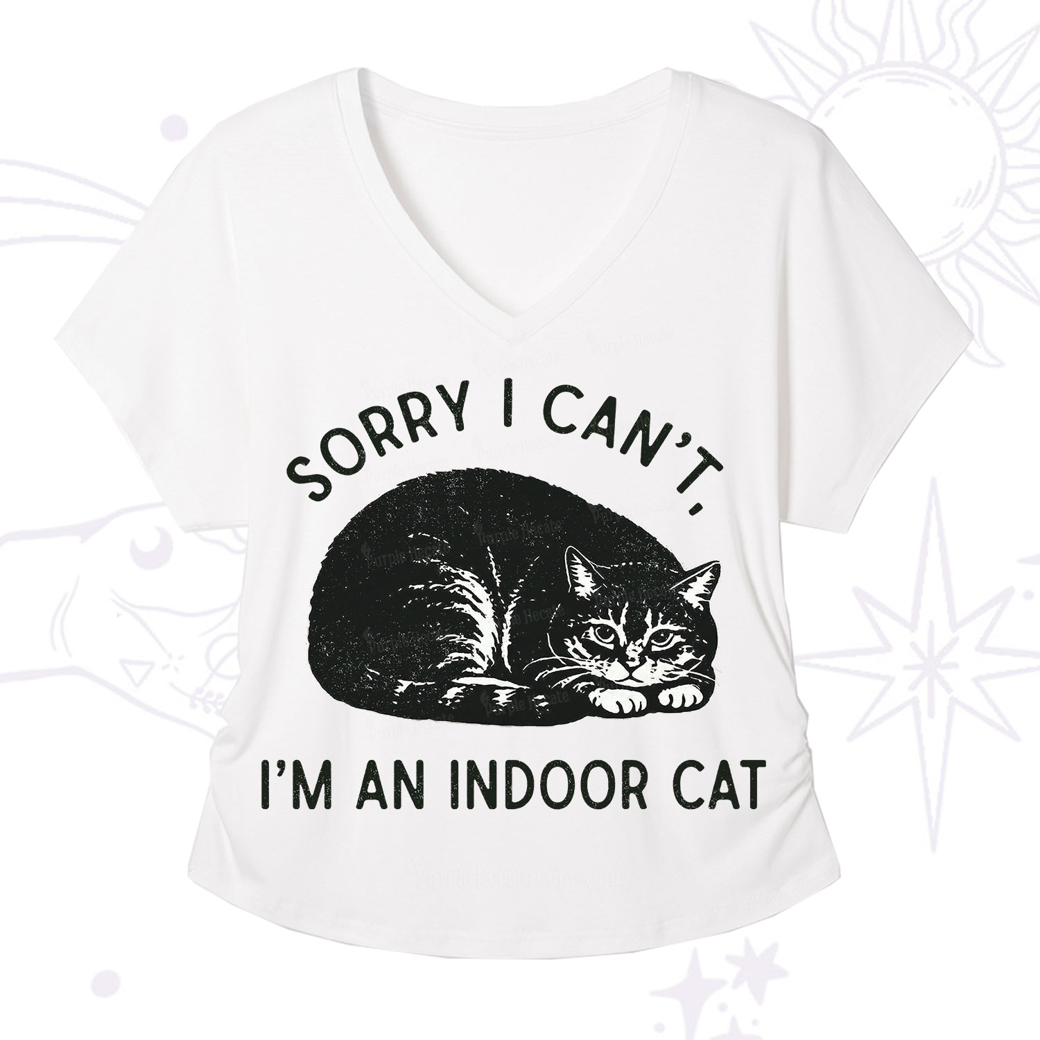 Purplehecate Sorry I Can't I'm an Indoor Cat V-Neck T-Shirt