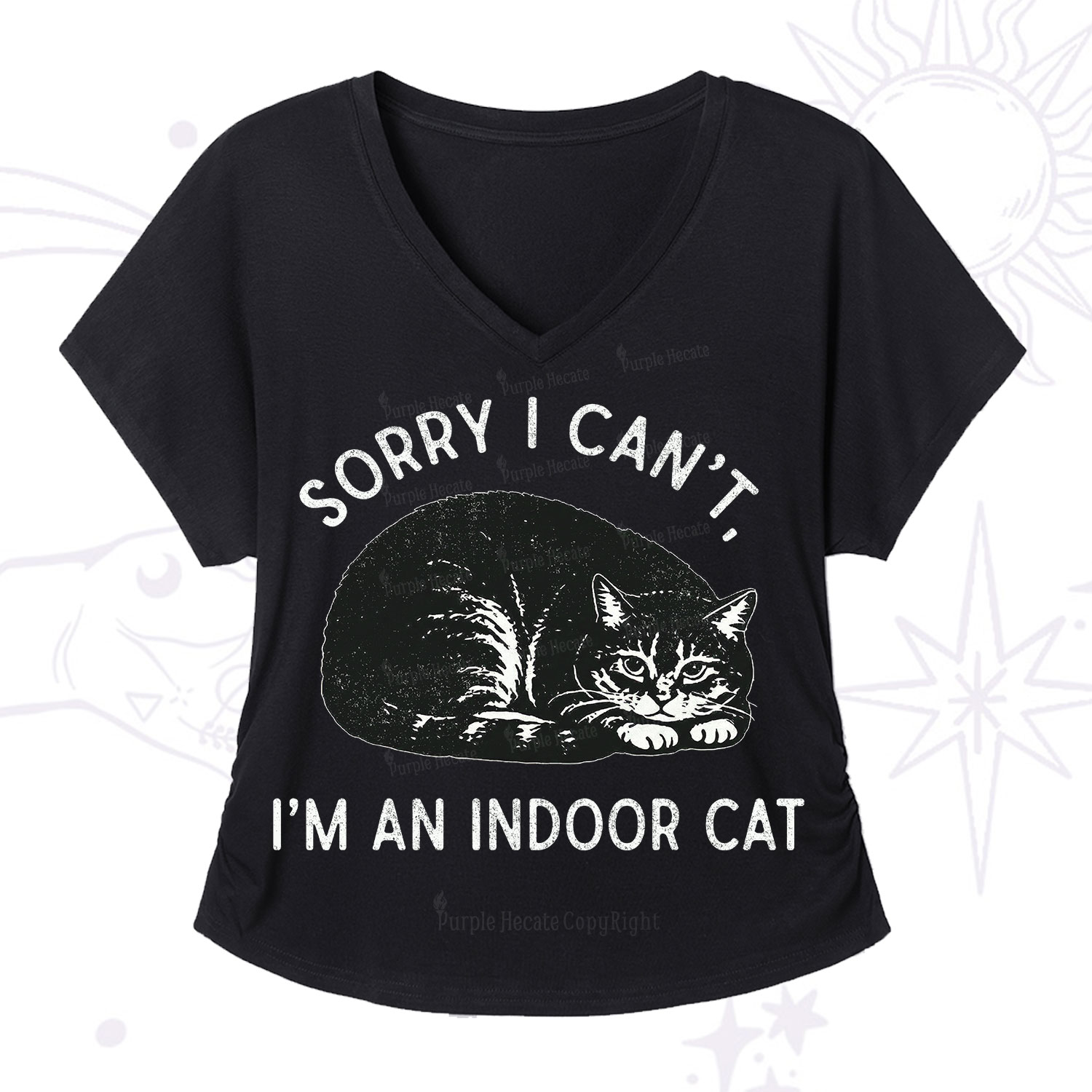 Purplehecate Sorry I Can't I'm an Indoor Cat V-Neck T-Shirt