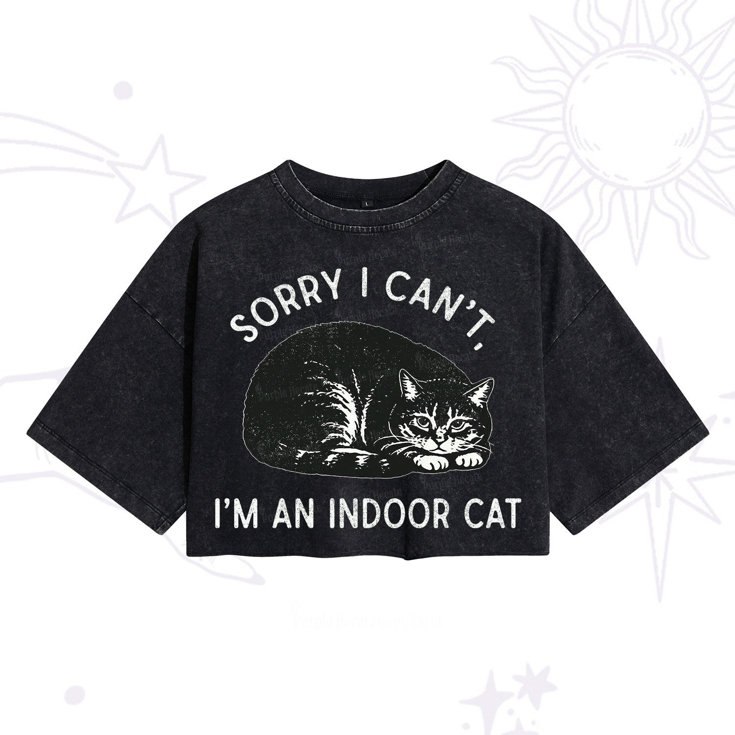 Purplehecate Sorry I Can't I'm an Indoor Cat Washed Cropped T-Shirt