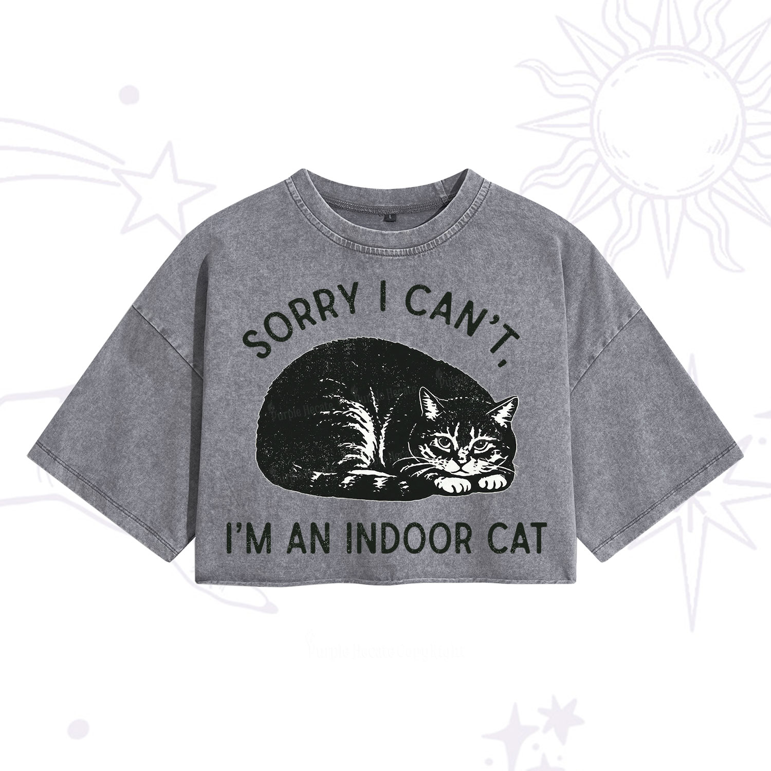 Purplehecate Sorry I Can't I'm an Indoor Cat Washed Cropped T-Shirt