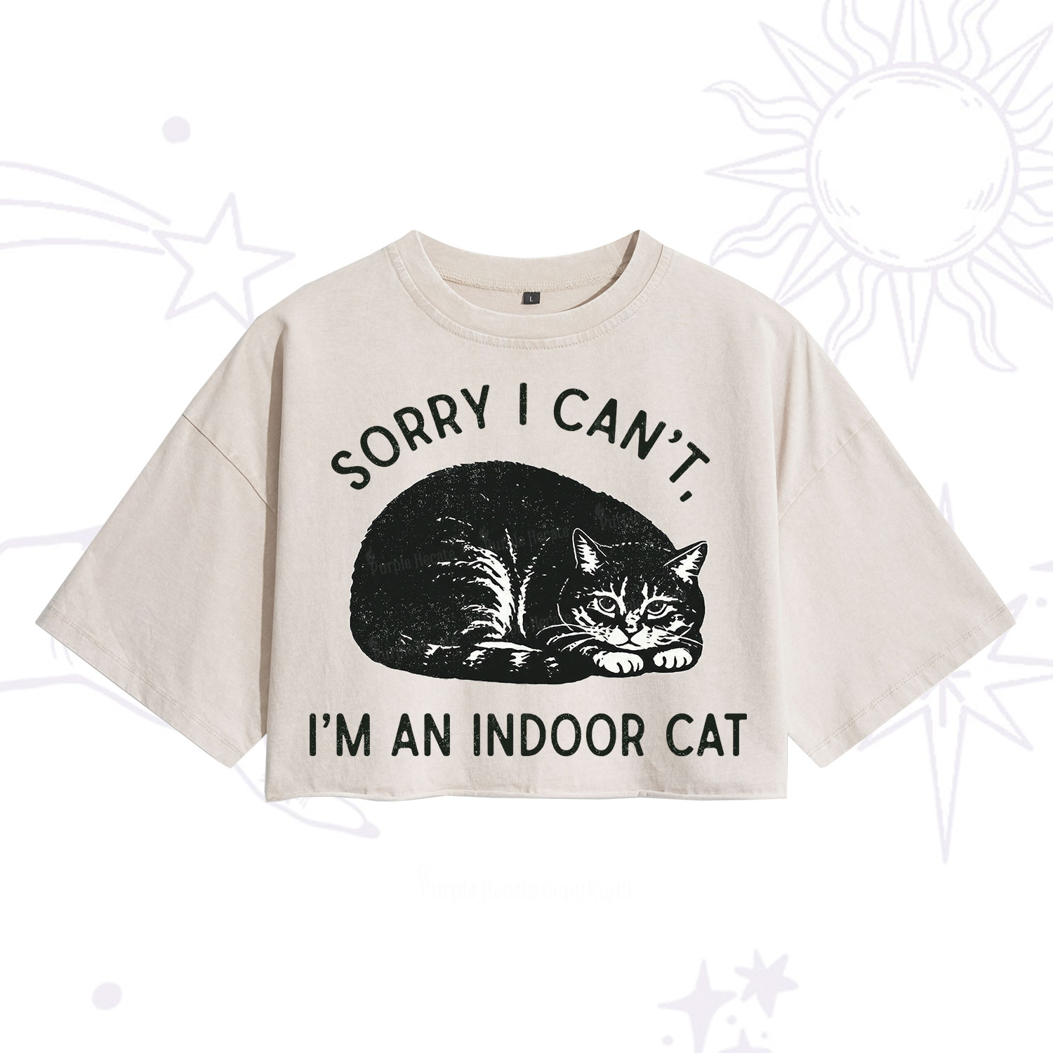 Purplehecate Sorry I Can't I'm an Indoor Cat Washed Cropped T-Shirt
