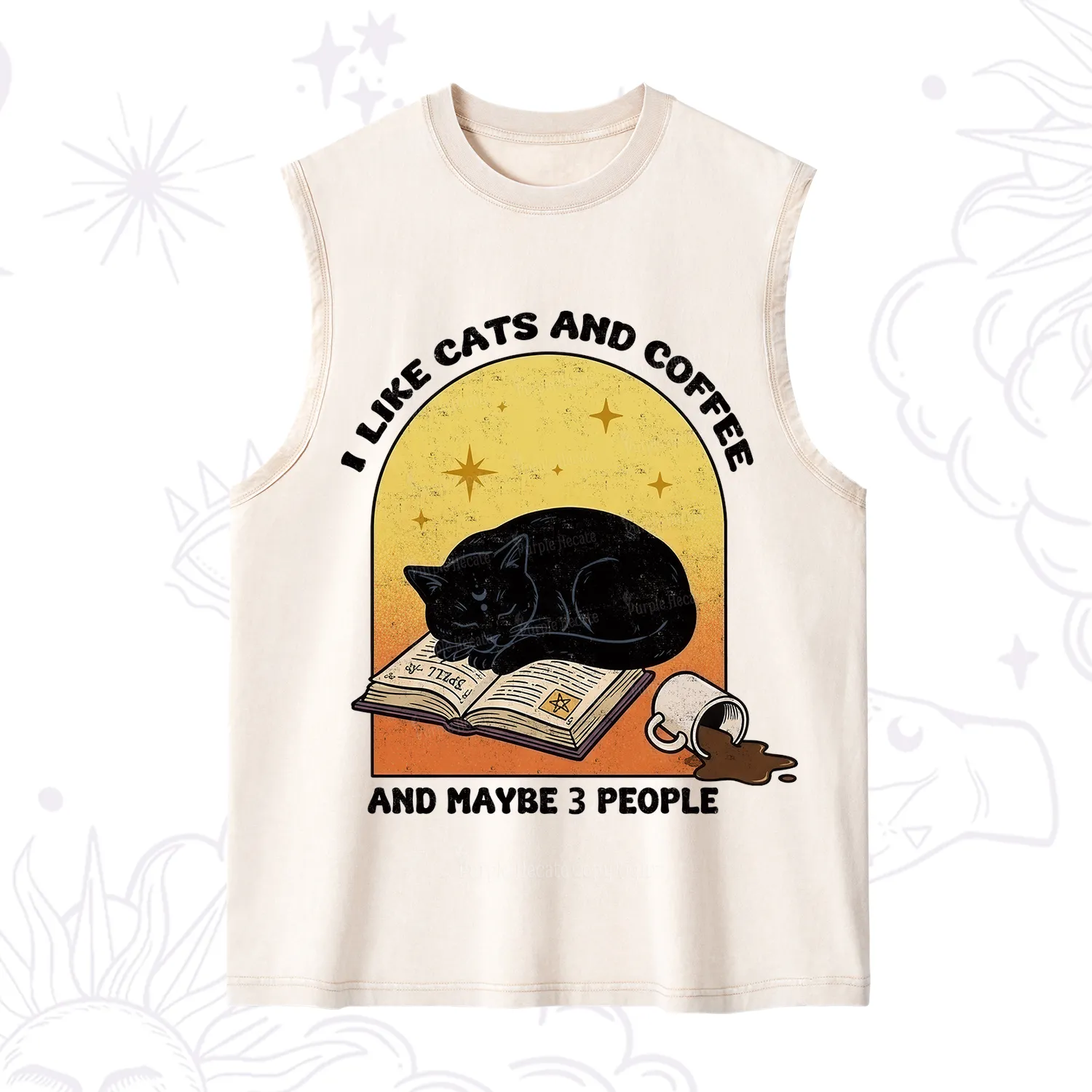 Purplehecate I Like Cats And Coffee Washed Tank