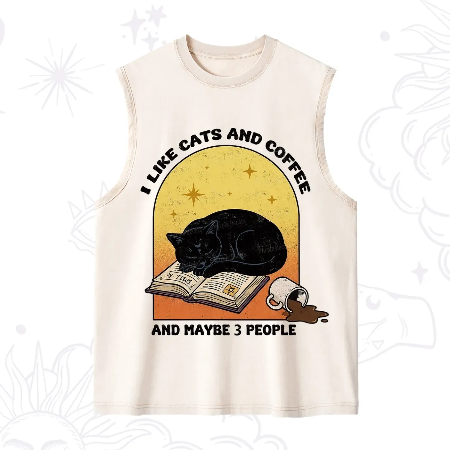 Purplehecate I Like Cats And Coffee Washed Tank