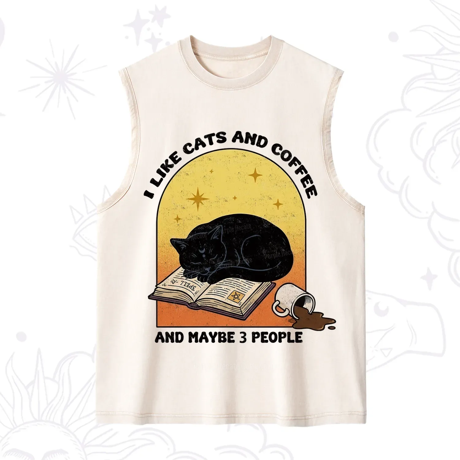 Purplehecate I Like Cats And Coffee Washed Tank