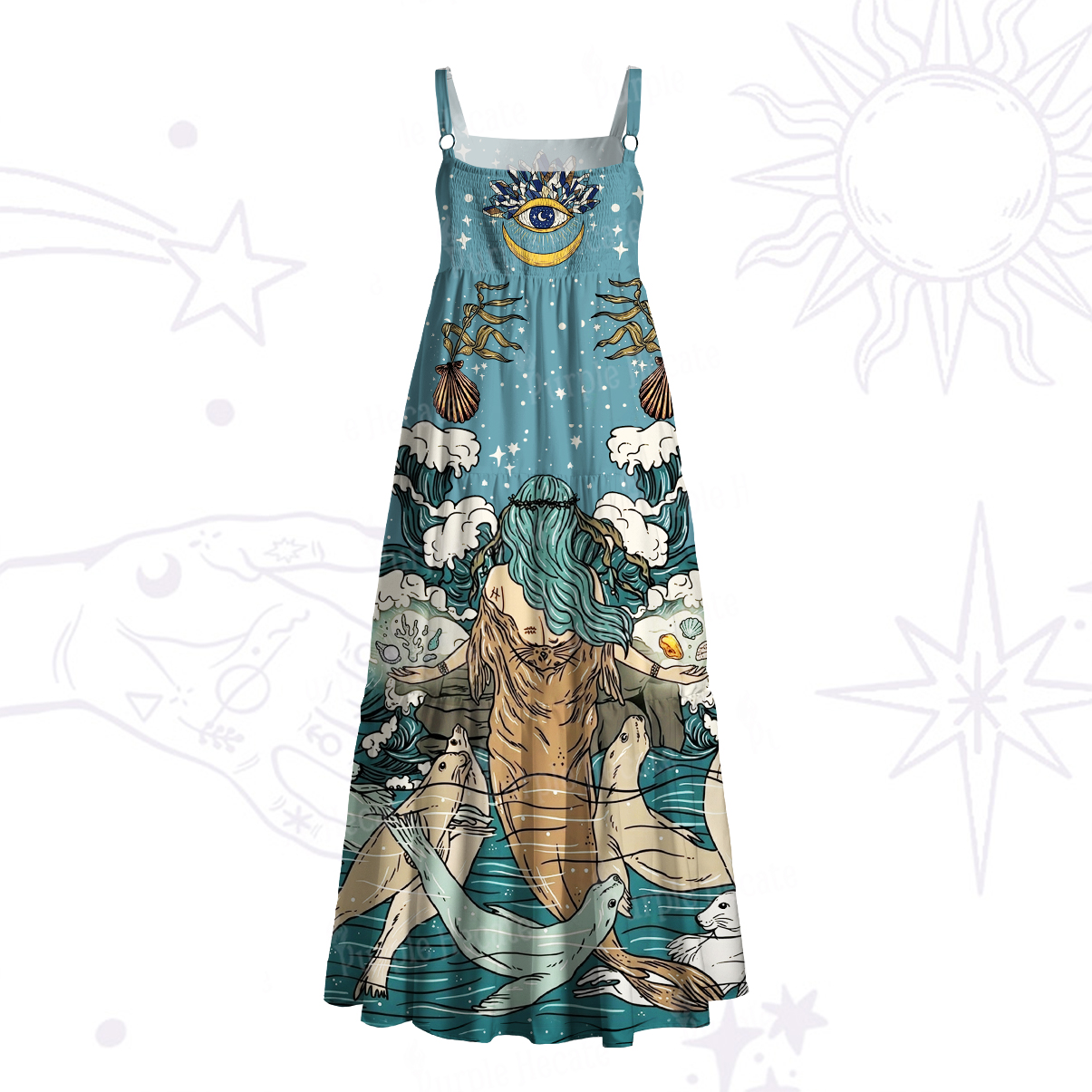 Purplehecate Ocean Goddess Vision Wide Straps Maxi Dress