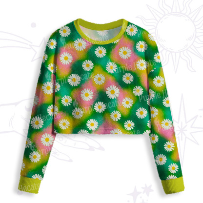 Purplehecate Enchanted Daisy Spring Romance Crop Fuzzy Ugly Sweatshirt