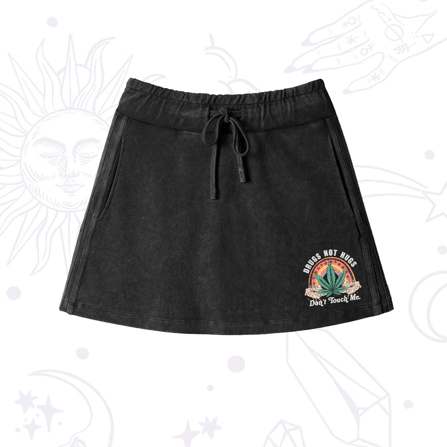 Purplehecate Queen of Hearts Washed Drawstring Mini Skirt