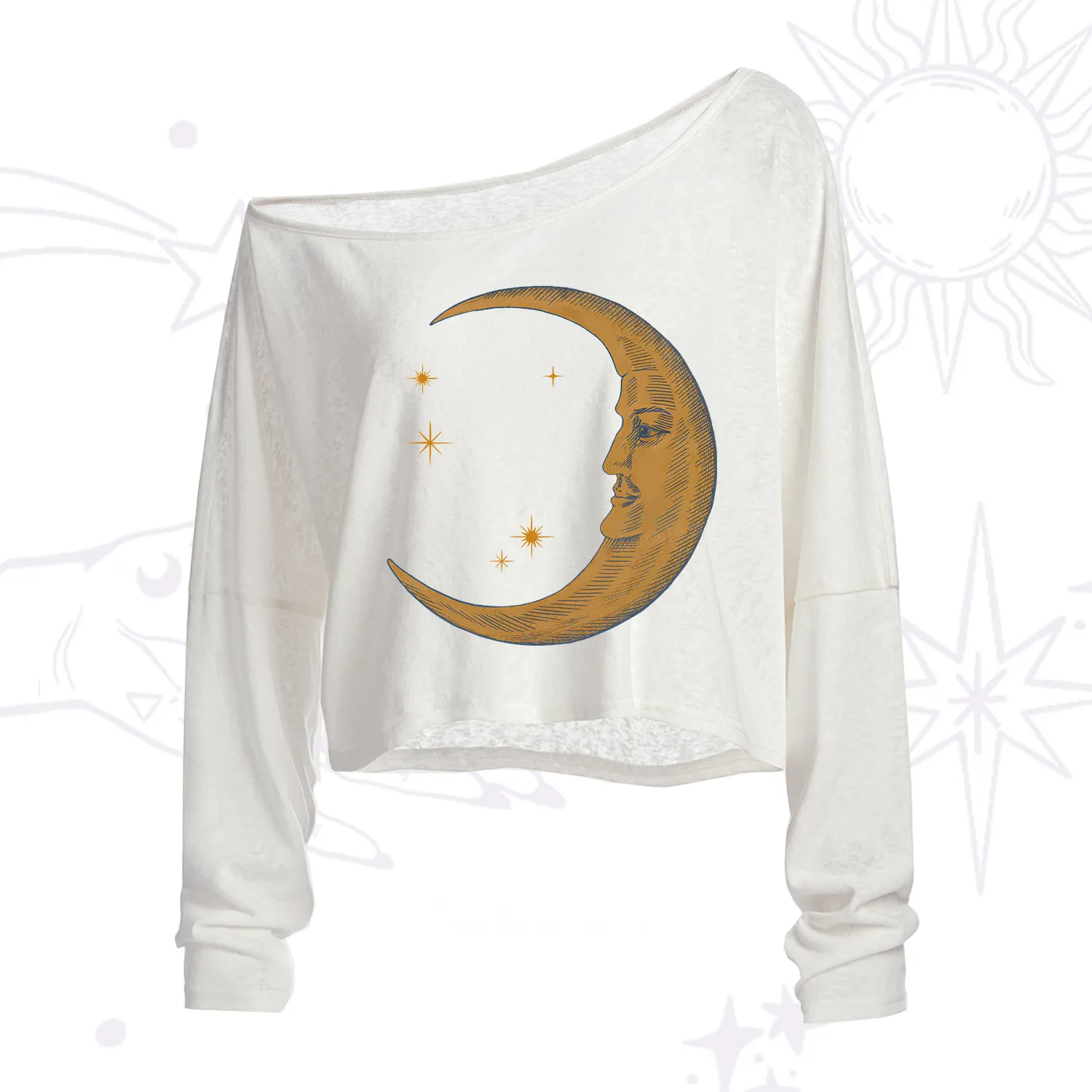 Purplehecate Celestial Moon One Shoulder Crop Shirt