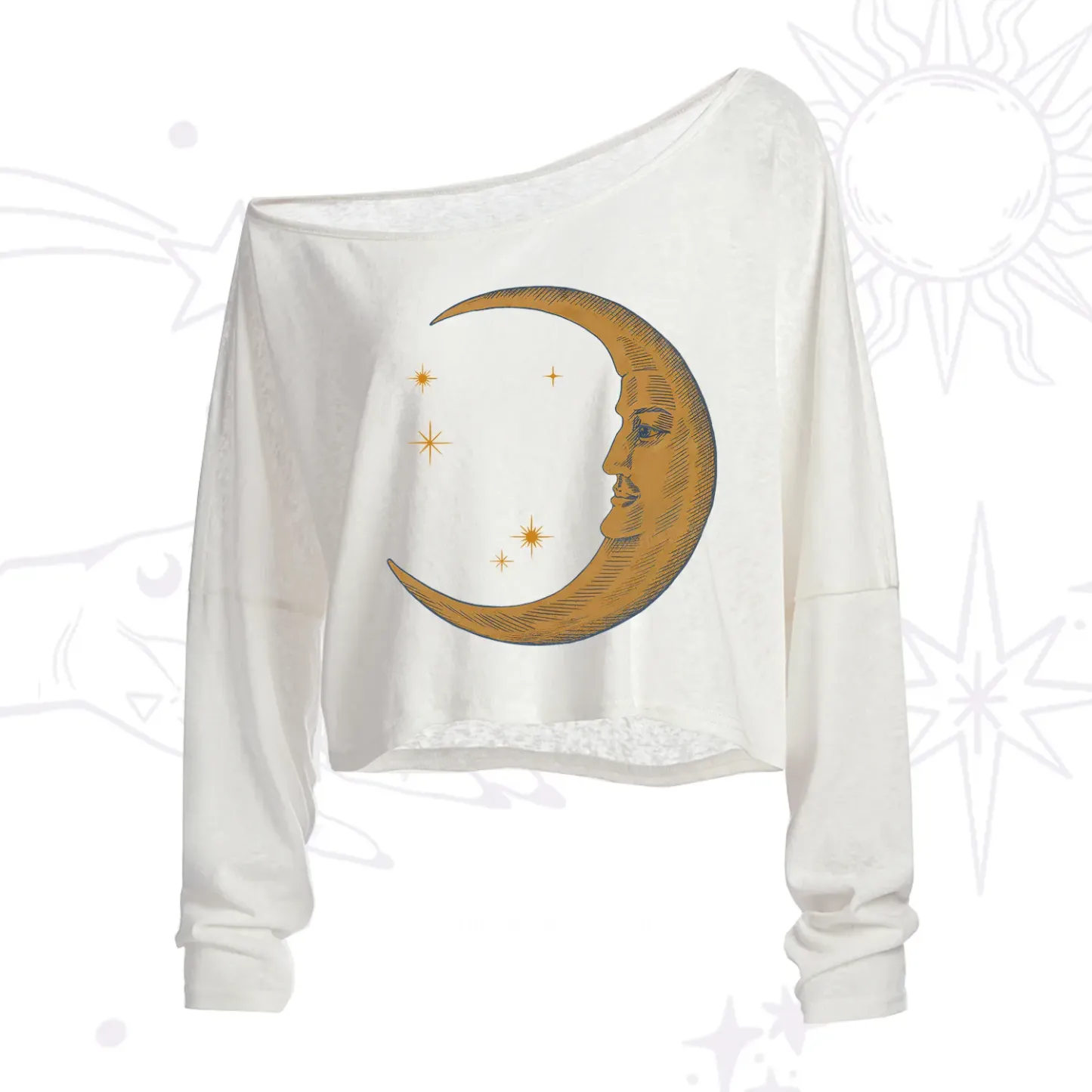Purplehecate Celestial Moon One Shoulder Crop Shirt
