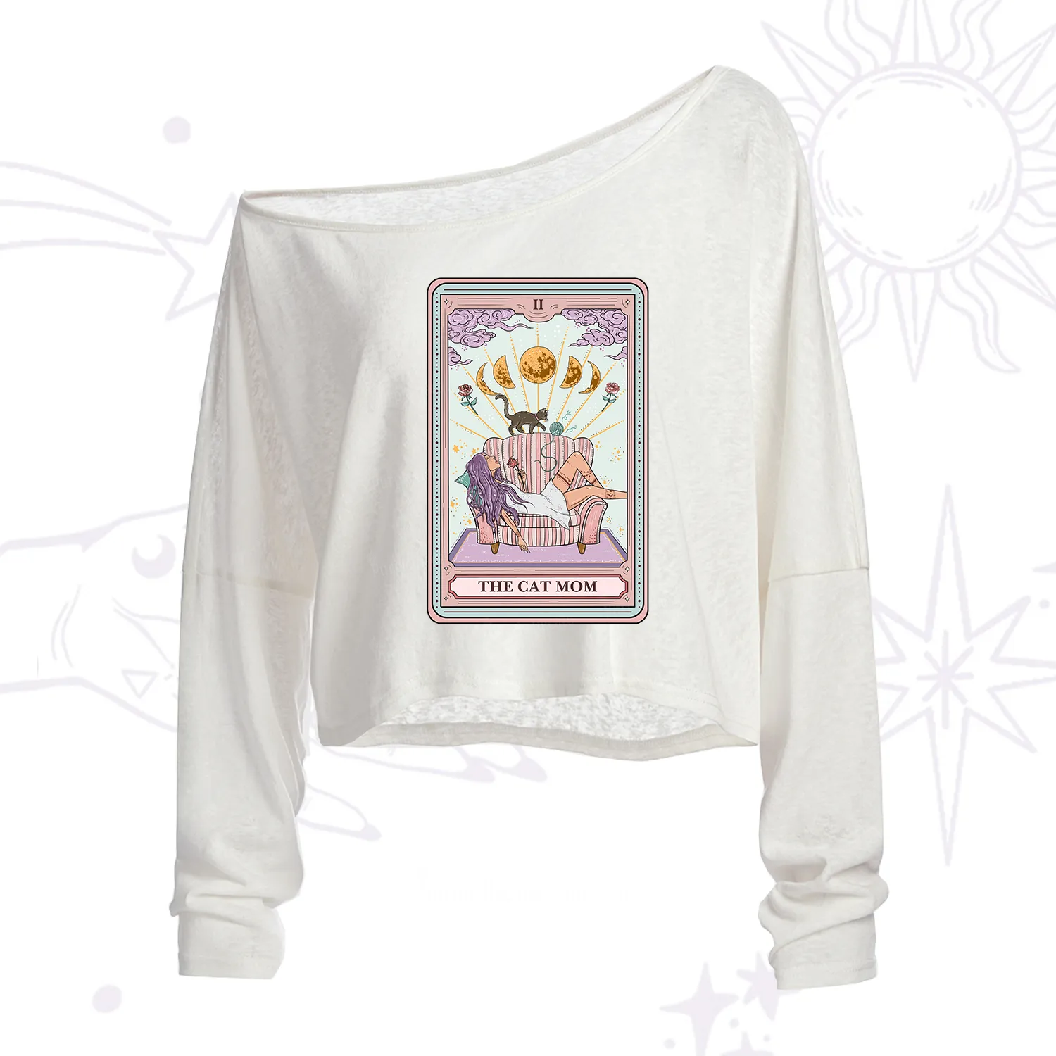 Purplehecate The Cat Mom Tarot One Shoulder Crop Shirt