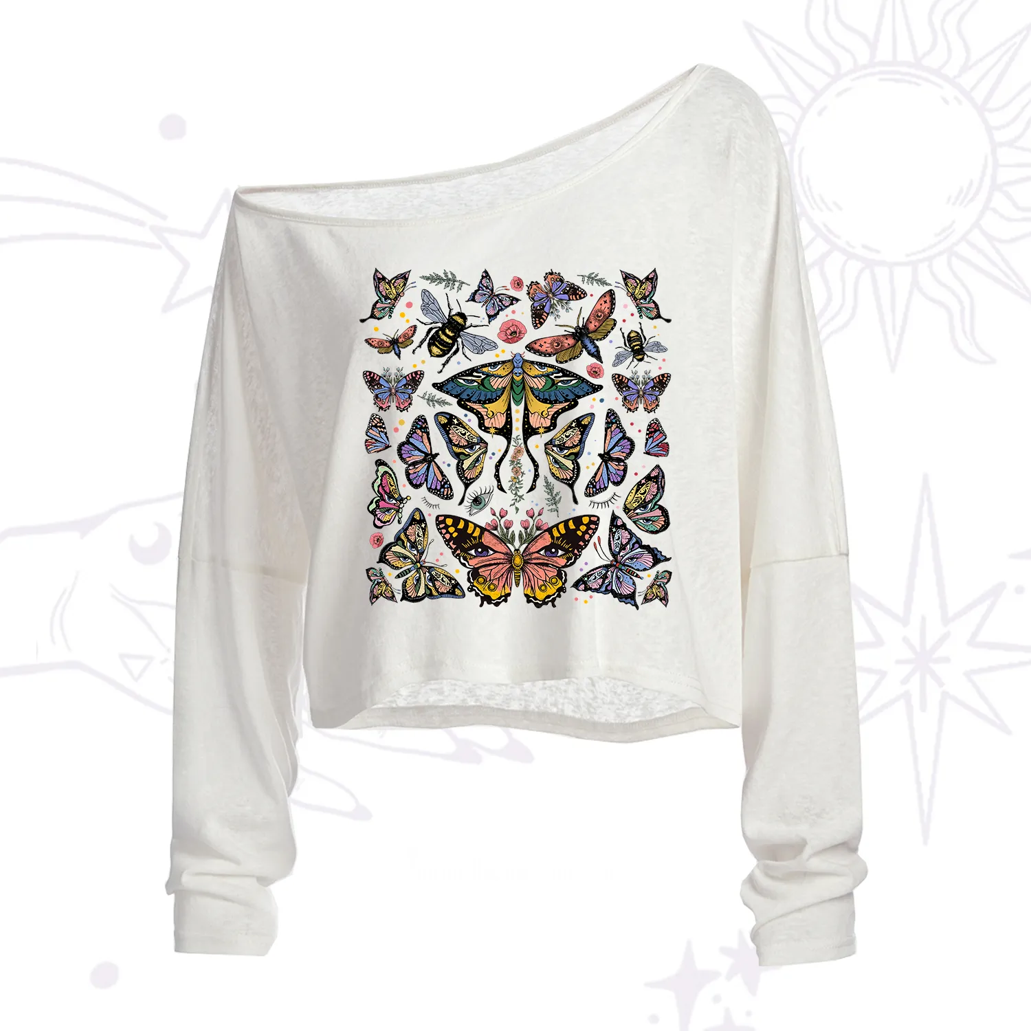 Purplehecate Mystical Butterfly & Moth One Shoulder Crop Shirt