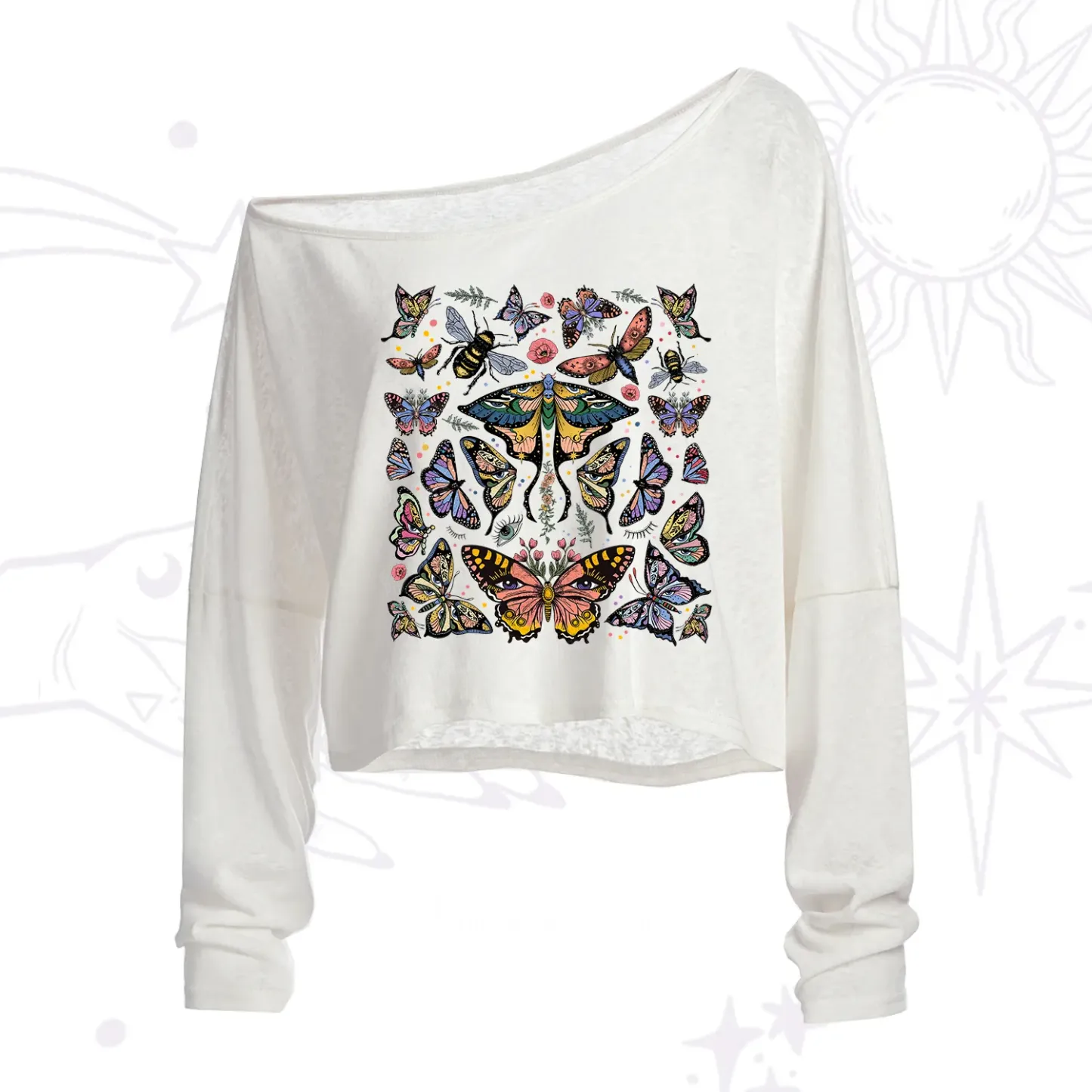 Purplehecate Mystical Butterfly & Moth One Shoulder Crop Shirt