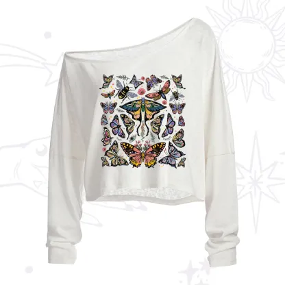 Purplehecate Mystical Butterfly & Moth One Shoulder Crop Shirt