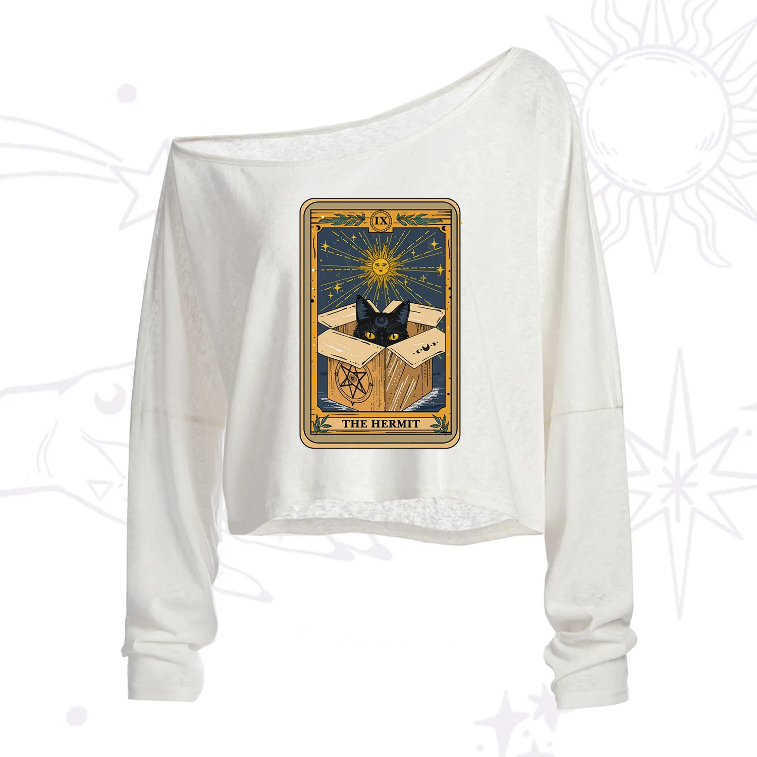 Purplehecate The Hermit Cat Tarot Card One Shoulder Crop Shirt