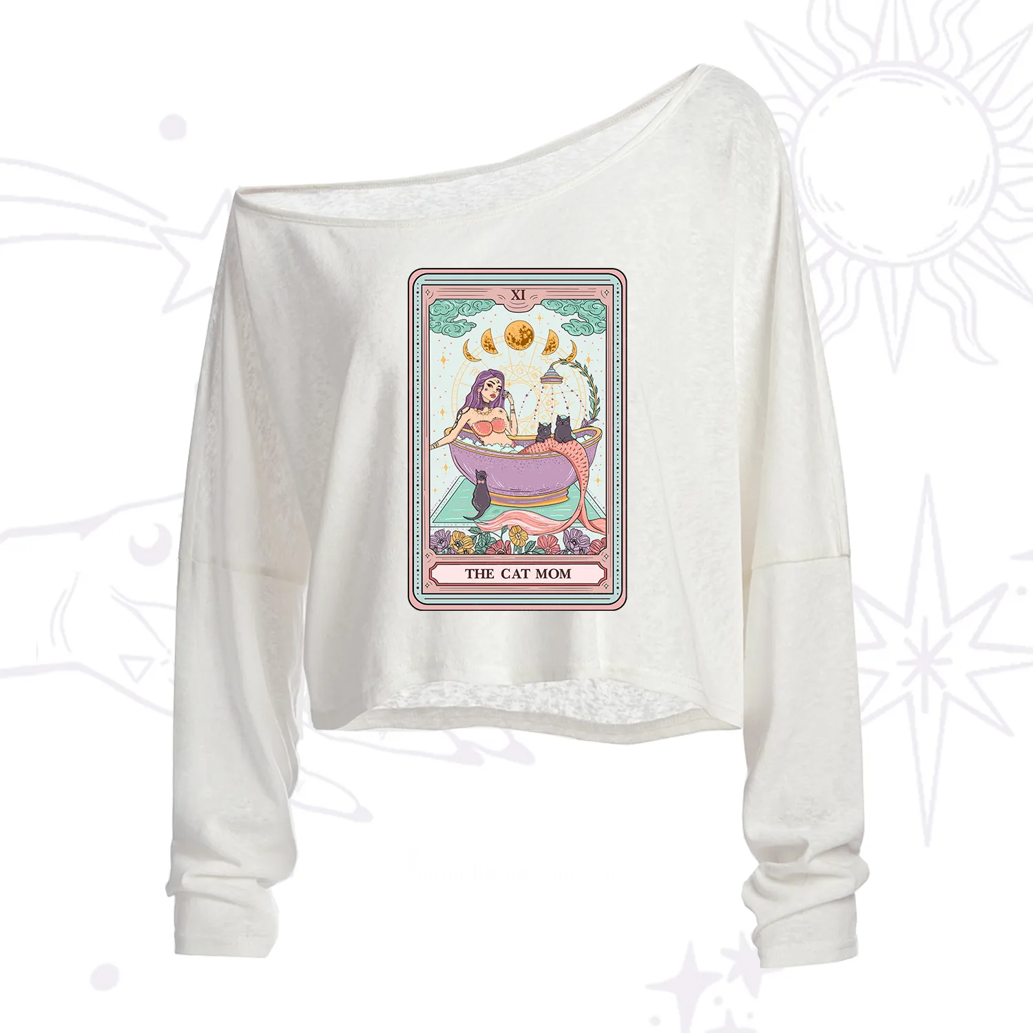 Purplehecate The Cat Mermaid Mom Tarot Card One Shoulder Crop Shirt