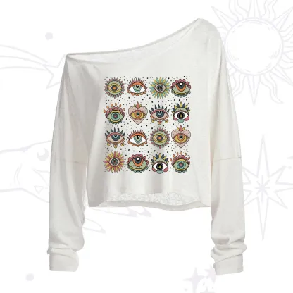 Purplehecate Mystical Evil Eye Pattern One Shoulder Crop Shirt