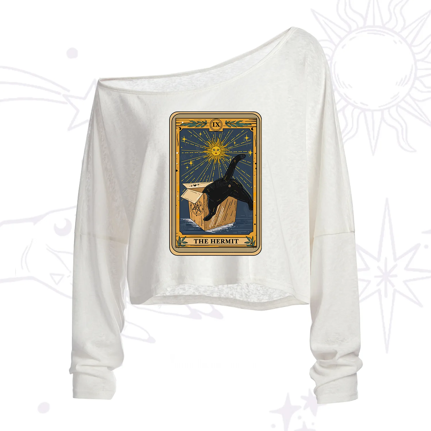 Purplehecate The Cardboard Hermit Cat Tarot One Shoulder Crop Shirt