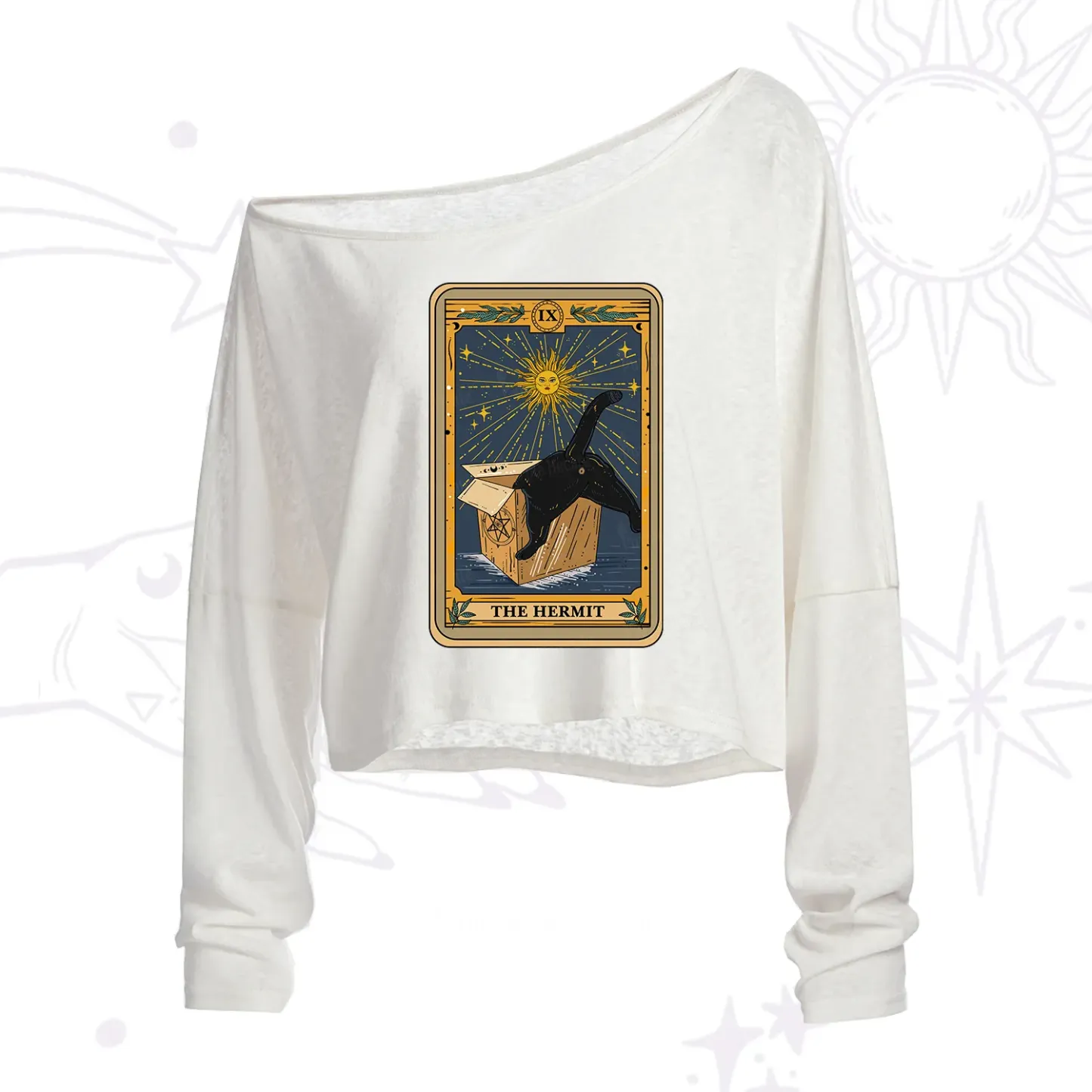 Purplehecate The Cardboard Hermit Cat Tarot One Shoulder Crop Shirt
