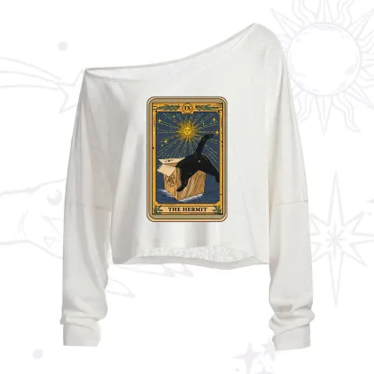 Purplehecate The Cardboard Hermit Cat Tarot One Shoulder Crop Shirt