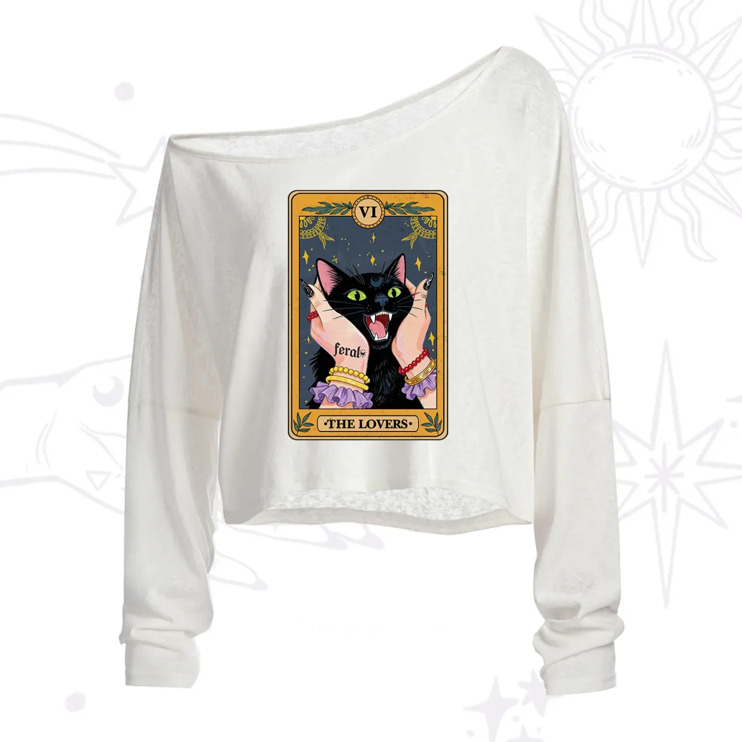 Purplehecate The Lovers Tarot Feral Cat One Shoulder Crop Shirt