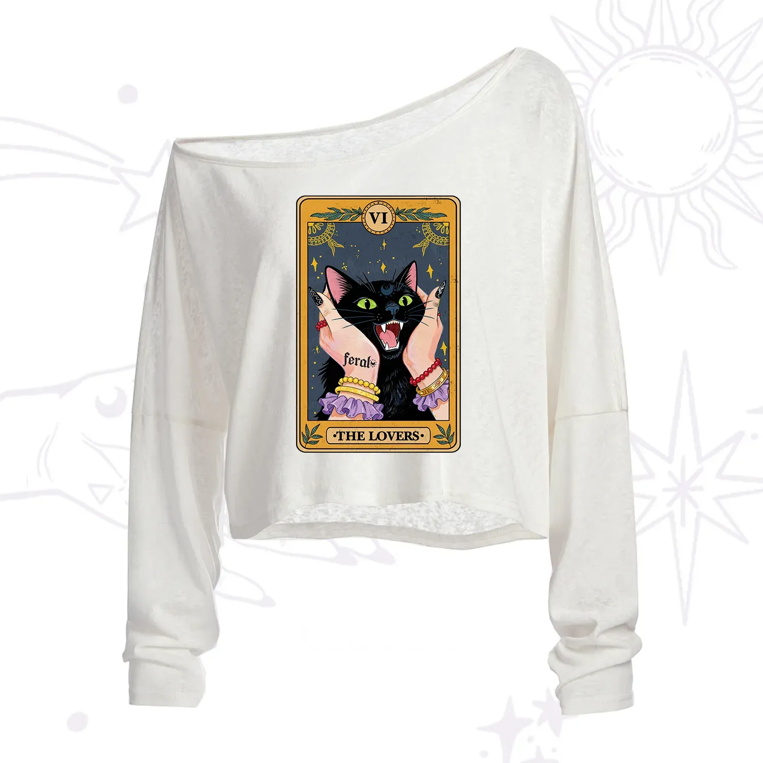 Purplehecate The Lovers Tarot Feral Cat One Shoulder Crop Shirt