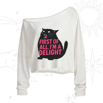Purplehecate First Of All I'm A Delight Cat One Shoulder Crop Shirt