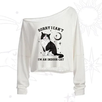 Purplehecate Sorry I Can't Go I'm an Indoor Cat One Shoulder Crop Shirt