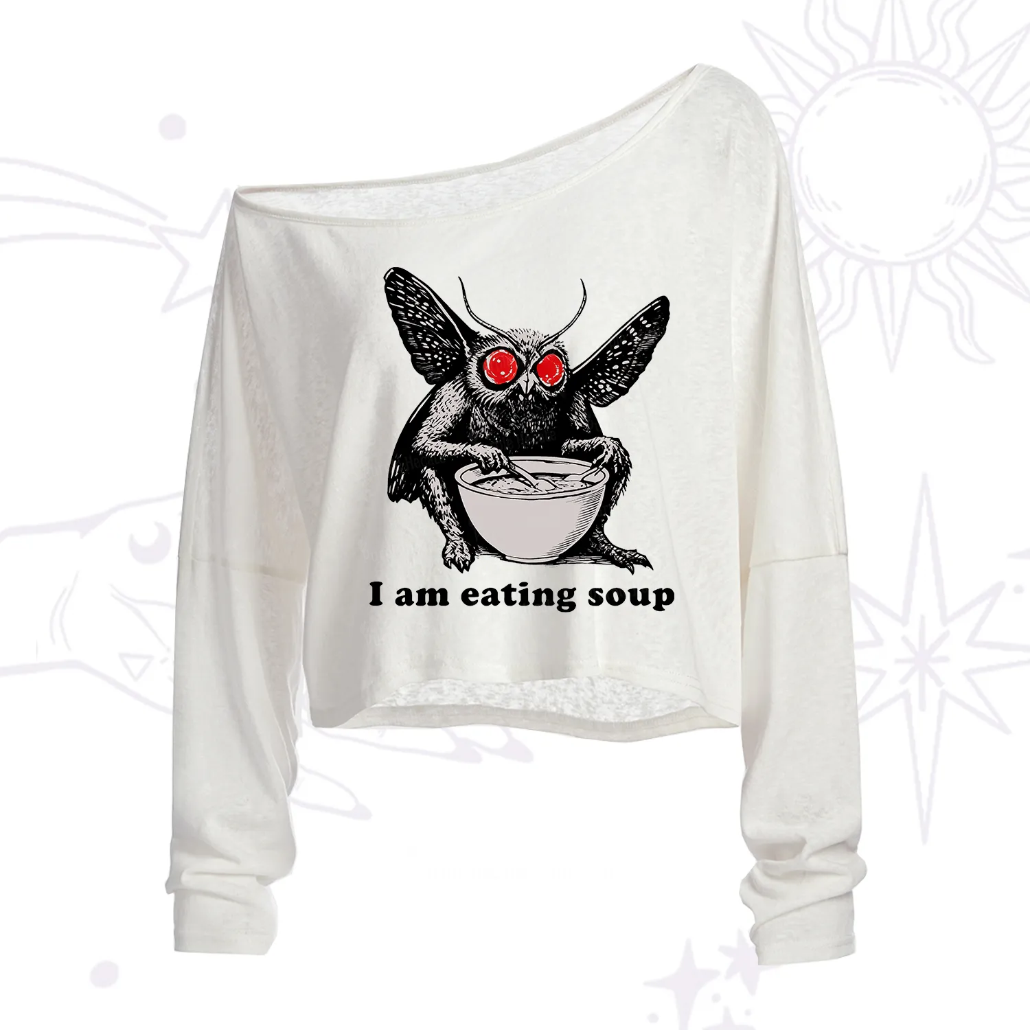 Purplehecate Mothman Eating Soup One Shoulder Crop Shirt