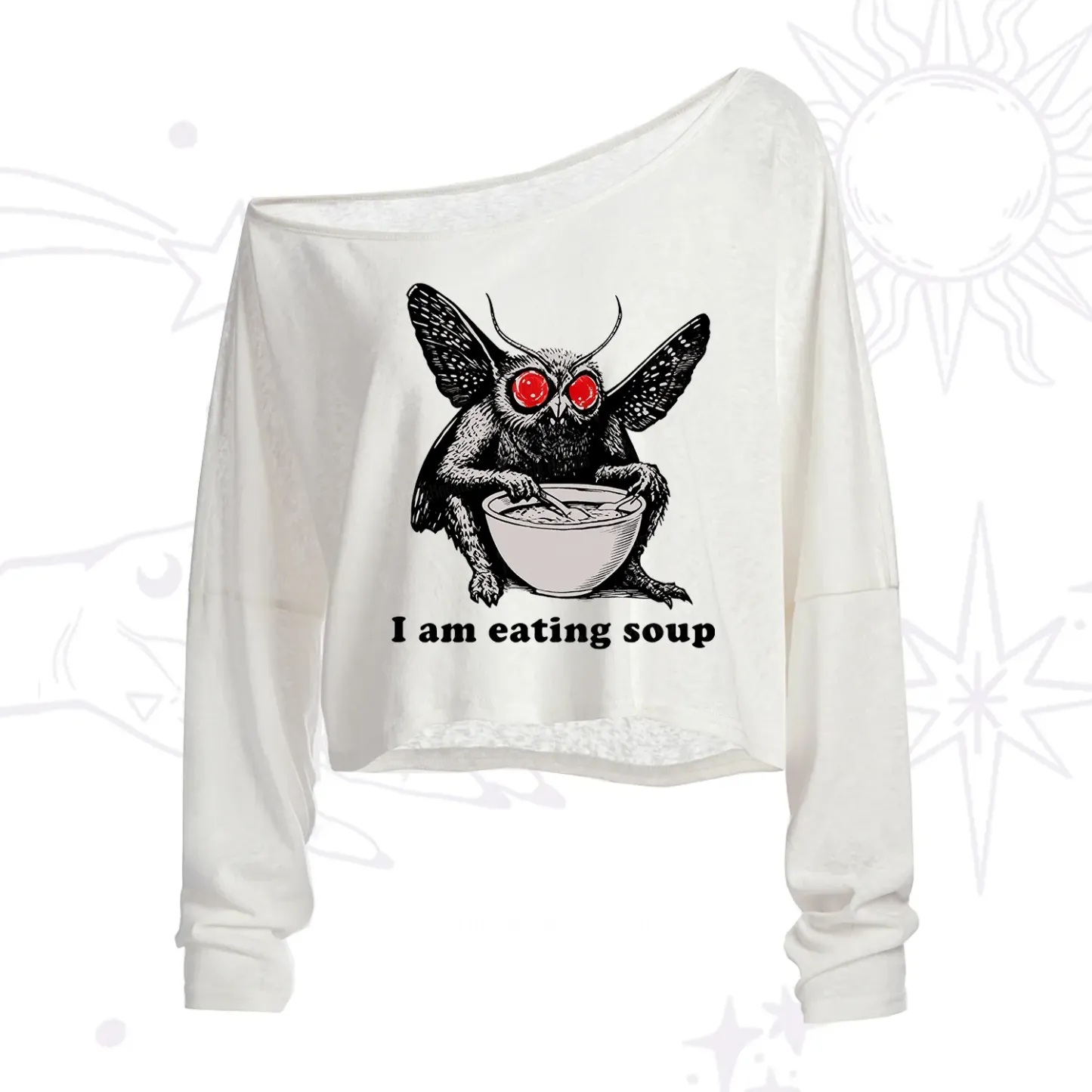 Purplehecate Mothman Eating Soup One Shoulder Crop Shirt